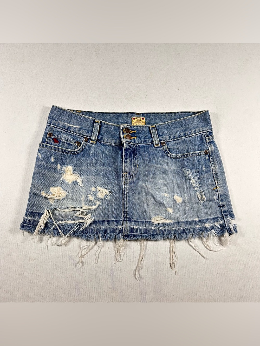Vintage 90s Abercrombie & Fitch Distress Denim Mini Skirt Low Rise Size 2 RARE